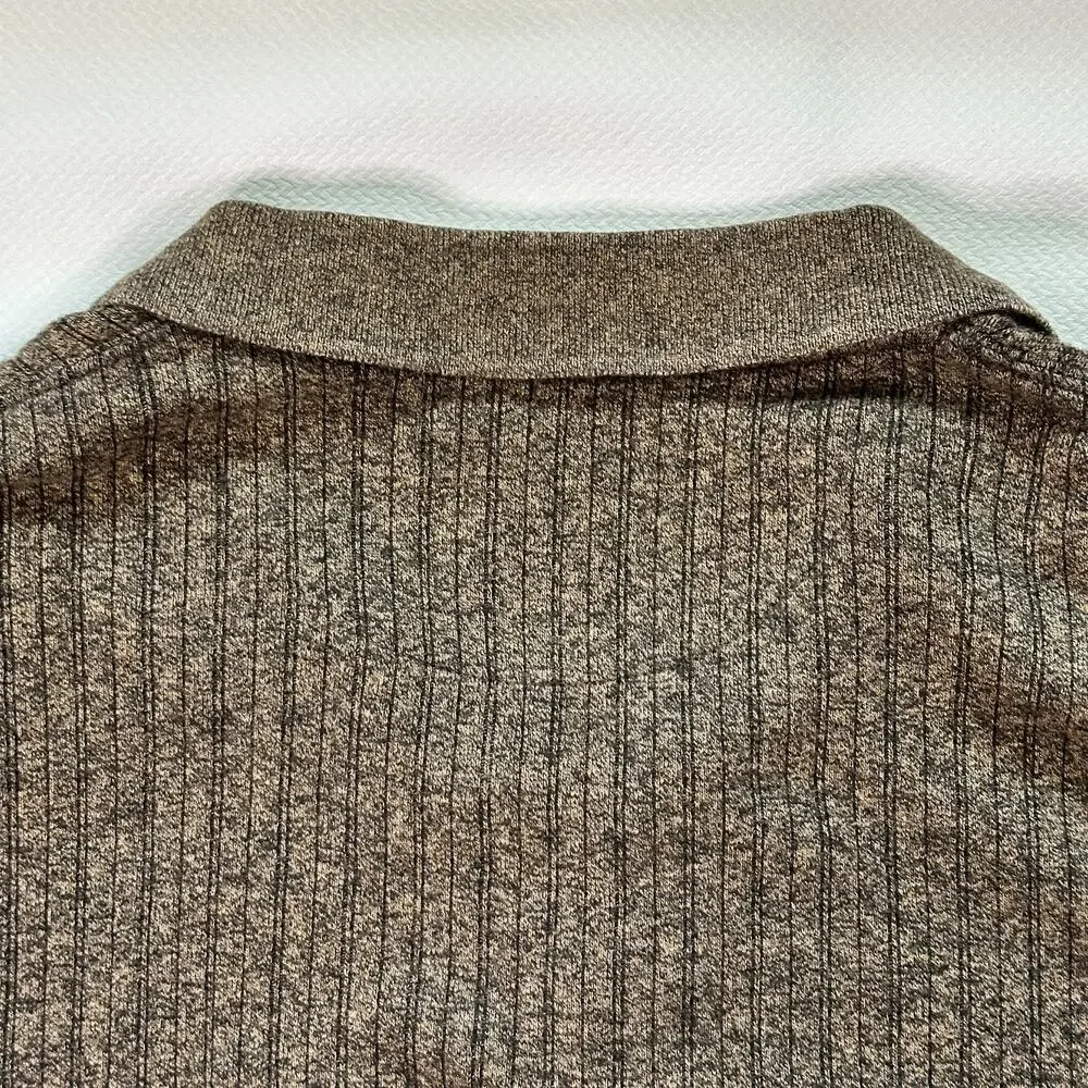 Pierre Cardin Ribbed Polo Long Sleeve L Brown Cotton Classic Office Fall Winter